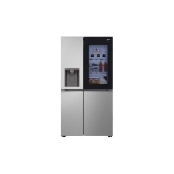 Vista frontale di Frigorifero Side-by-Side InstaView | Classe D, 635L | Wi-Fi, Dispenser con allaccio, Fresh Balancer, No frost | Argento GSGV80PYLD
